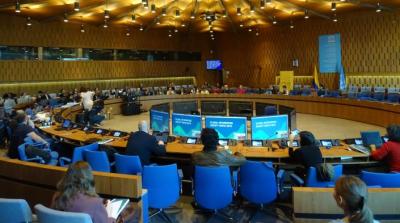 Launch of GISWatch 2018 at the IGF in Paris. Image by Arturo Bregaglio. image linking to Community Networks and Local Access Monthly Newsletter - Number 12